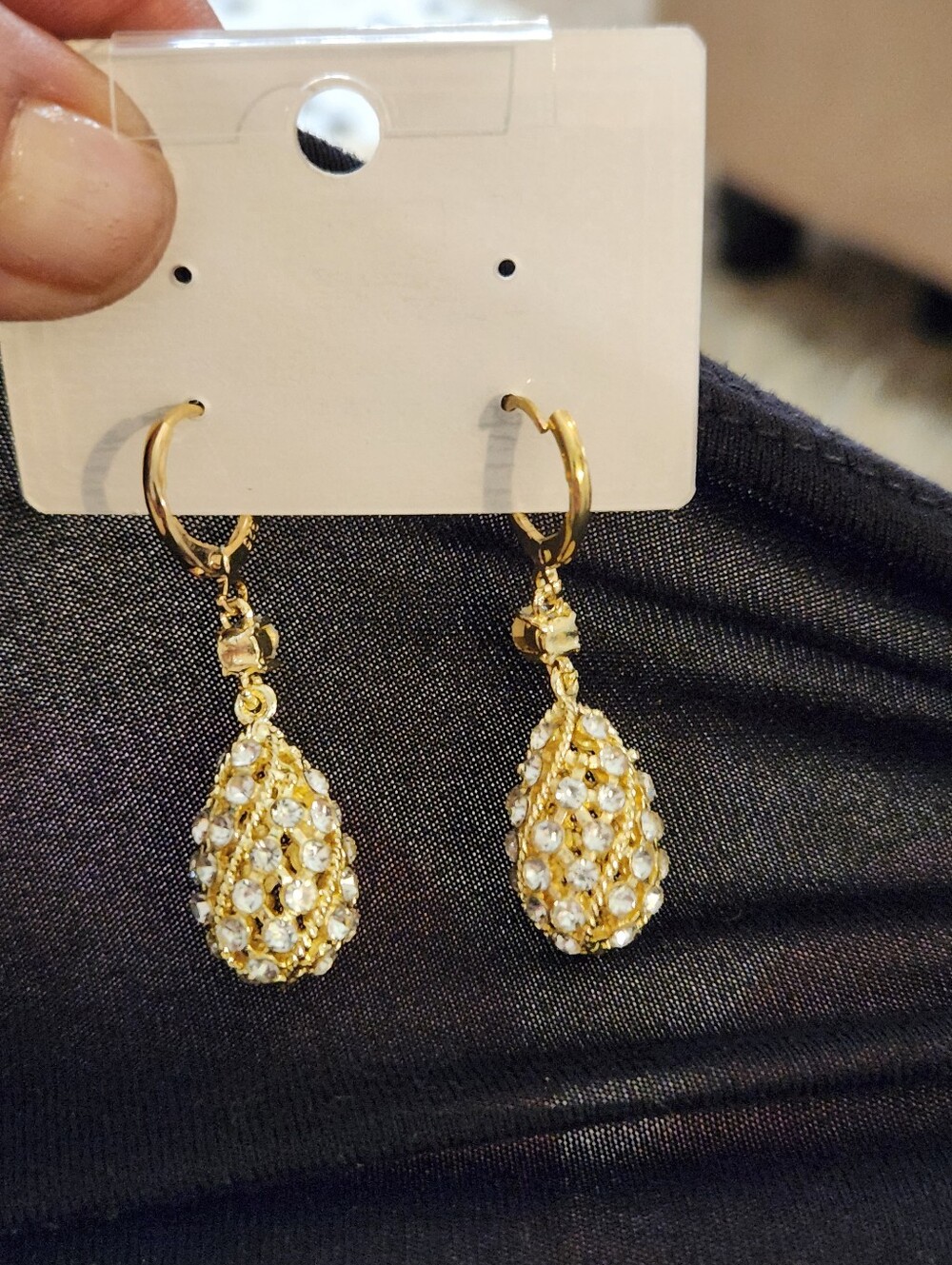 Gold Crystal Teardrop Dangle Earrings - Women Jewelry